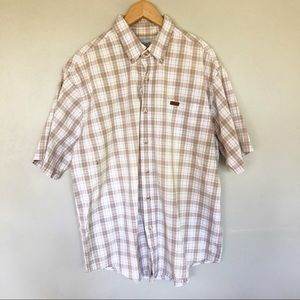 Carhartt Men's Plaid Short Sleeve Button Down Shirt Size Large Tan Brown Cream